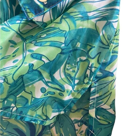 Vicki Wayne tropical teal & green button down long sleeve sheer blouse sz 12 - Picture 5 of 7